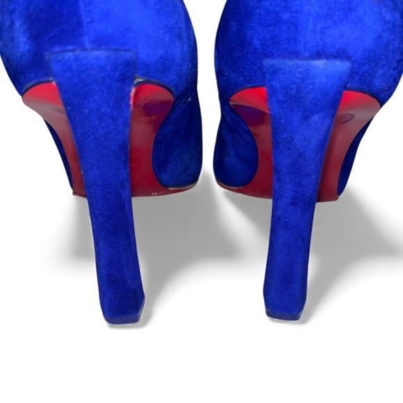 Christian Louboutin Condora Blue Suede Pointed Toe Booties EU40 Heeled Boots EUC - Picture 12 of 14